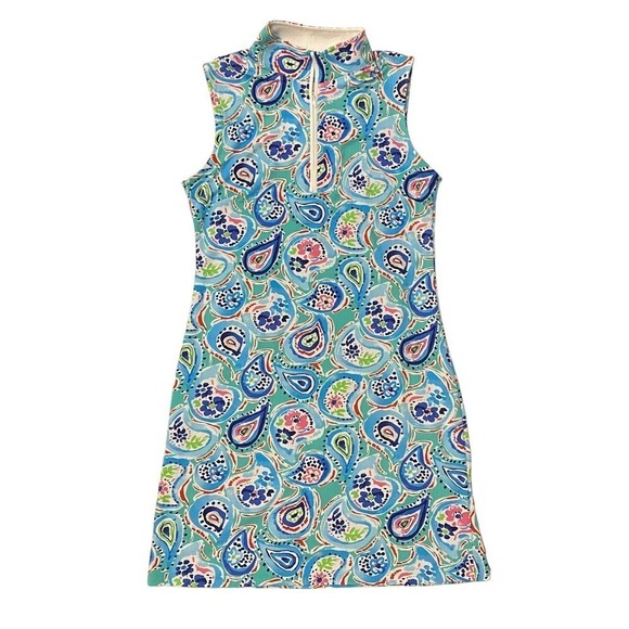 IBKUL Paisley Sarah Seafoam Blue Sleeveless Performance Dress Golf Swim Beach S - Picture 1 of 10